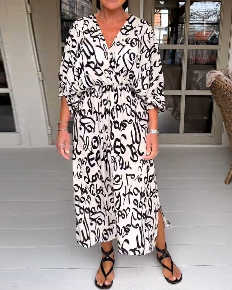 Letter print v-neck dress