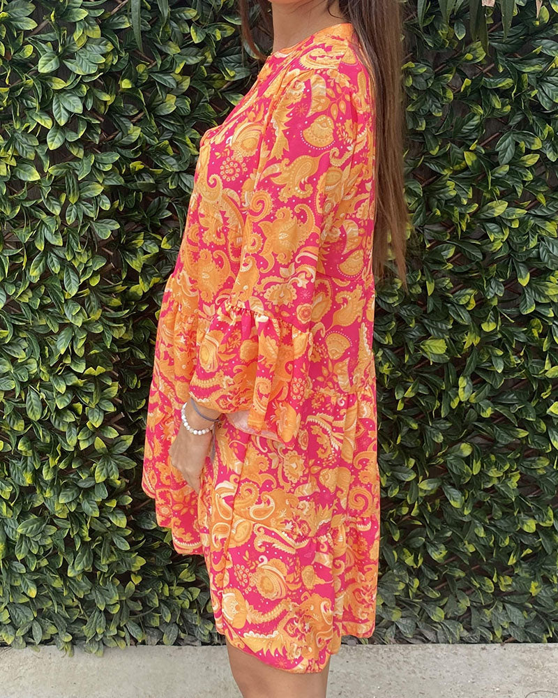 3/4 sleeve v neck dress