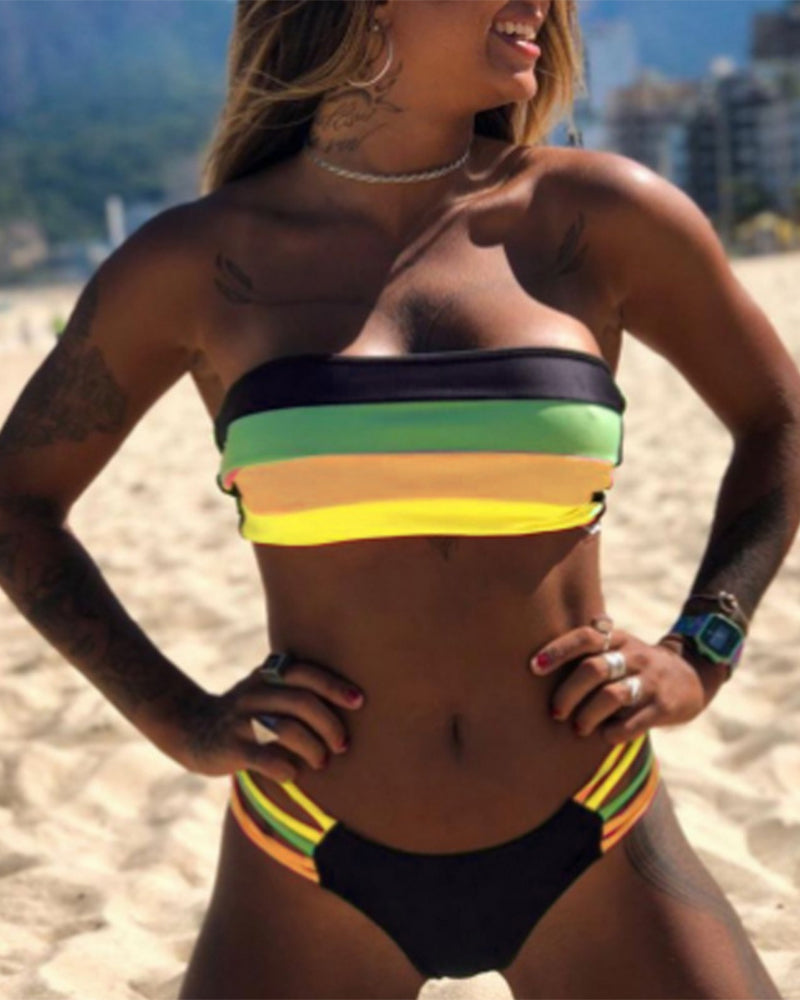 Sexy Color Block Print Bikinis