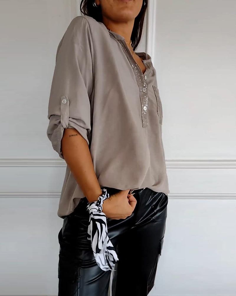 Sequin patchwork loose casual top