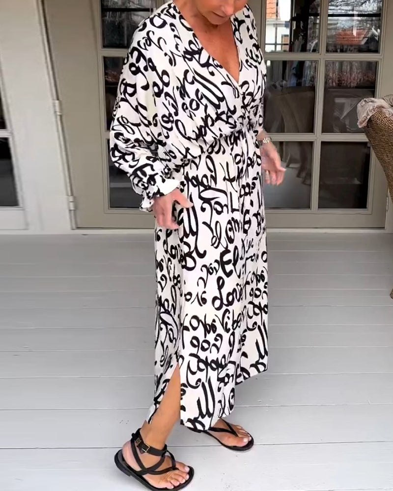 Letter print v-neck dress