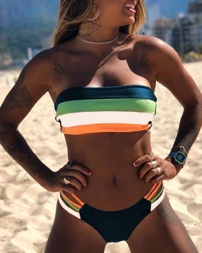 Sexy Color Block Print Bikinis