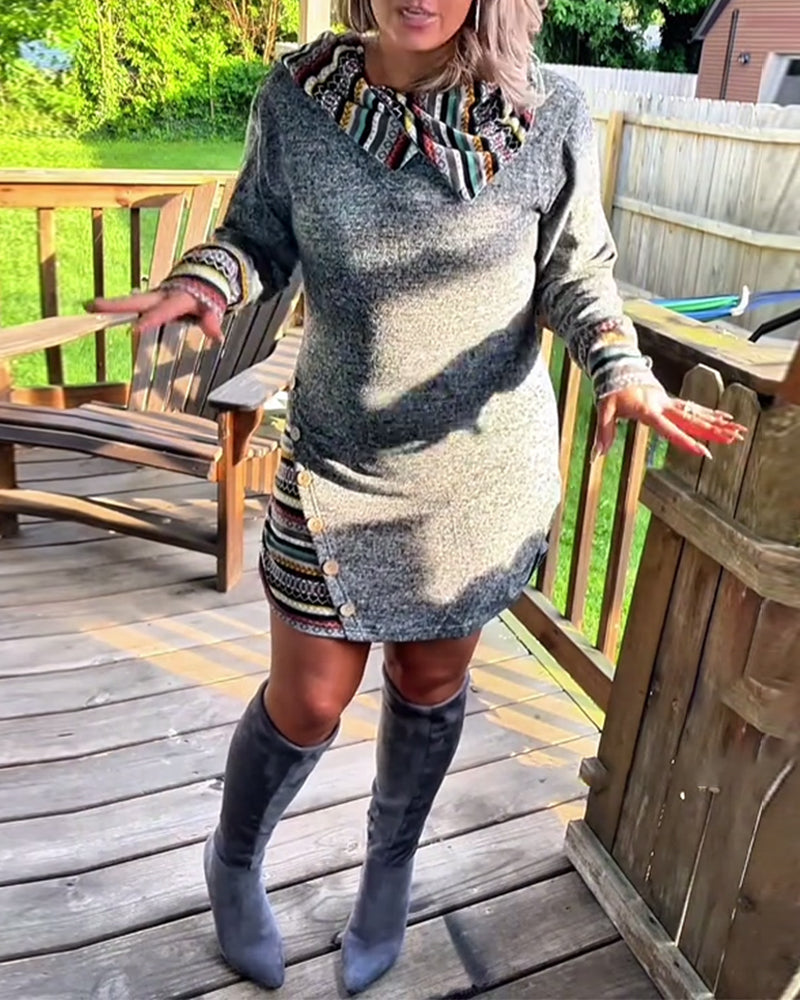 Retro Button Print Dress