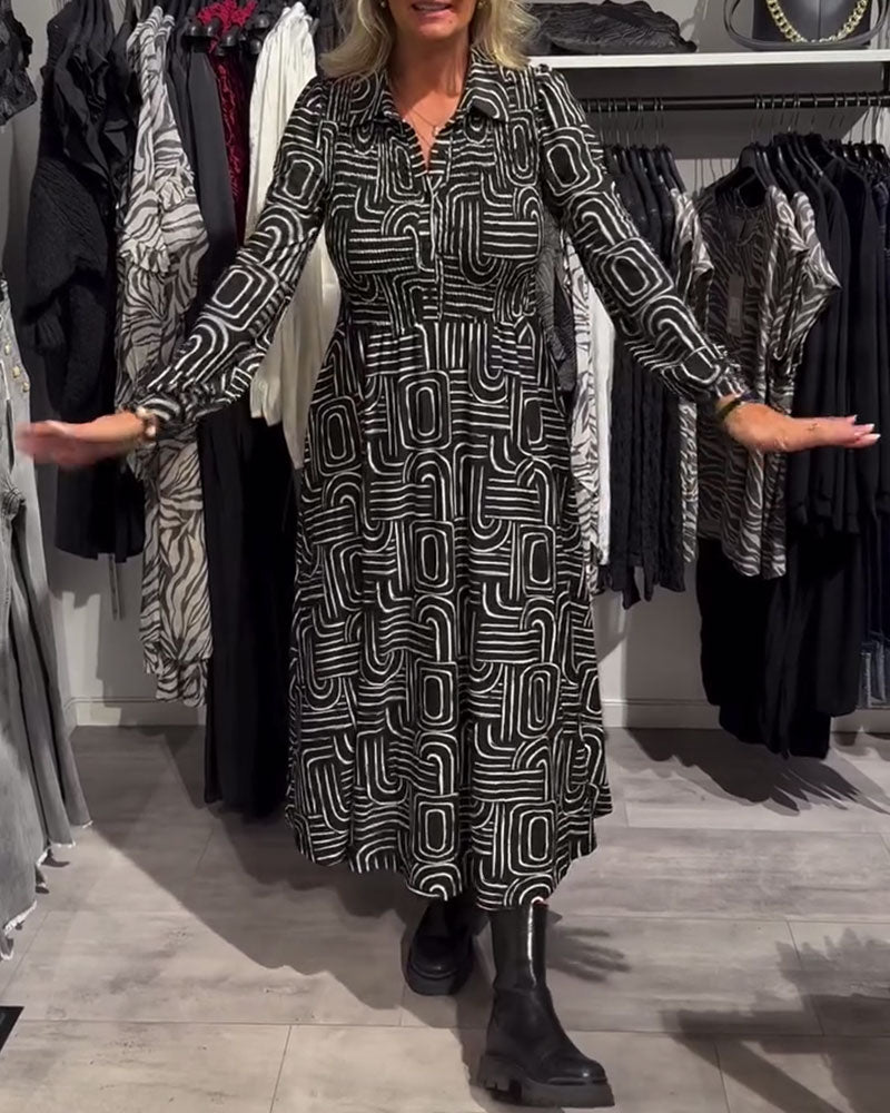 Lapel - collared Fashionable Printed Dress