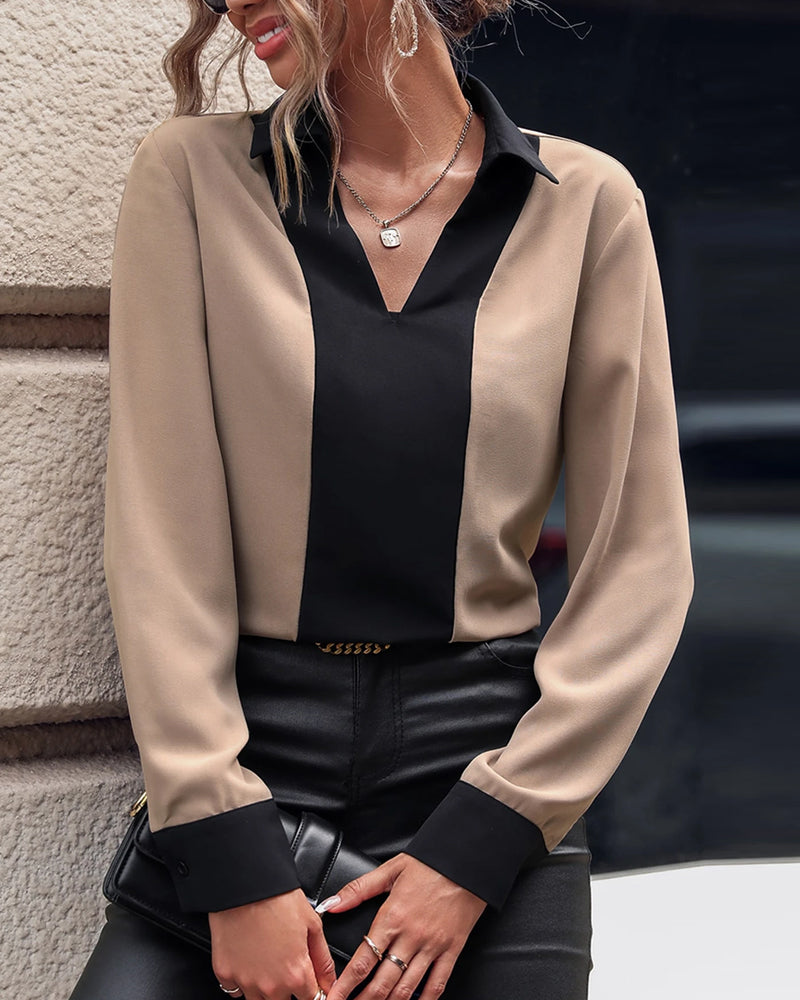 Collar Color-Block Elegant Blouse
