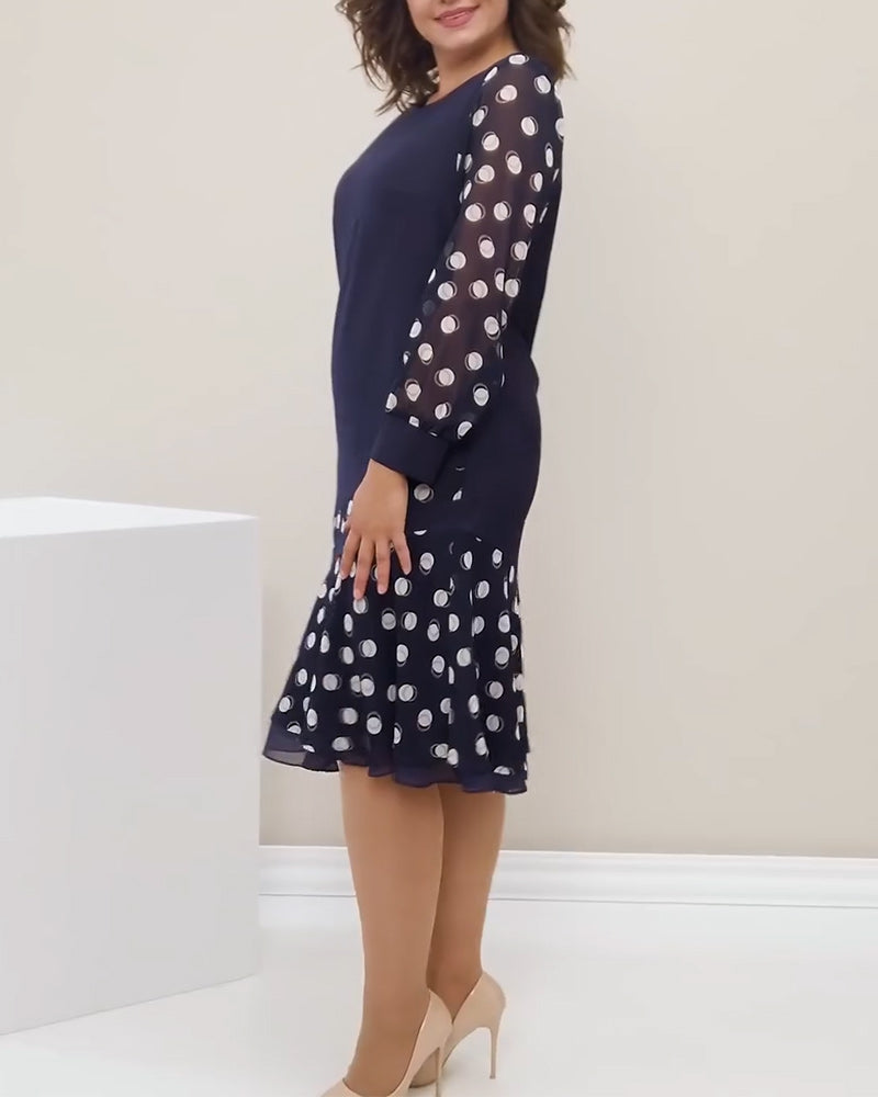 Round Neck Long Sleeve Polka Dot Dress