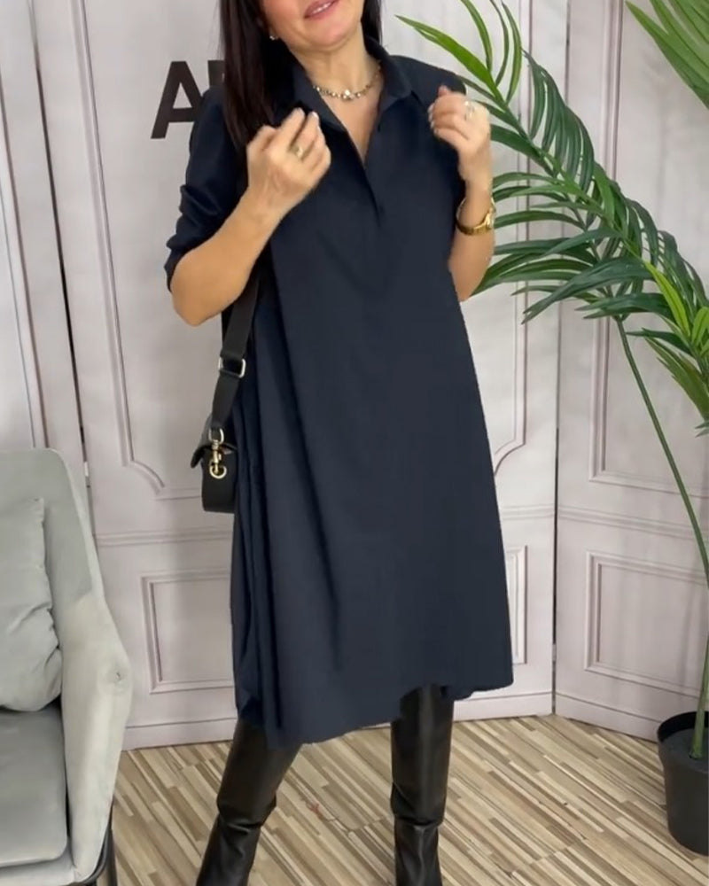 Solid color lapel casual dress