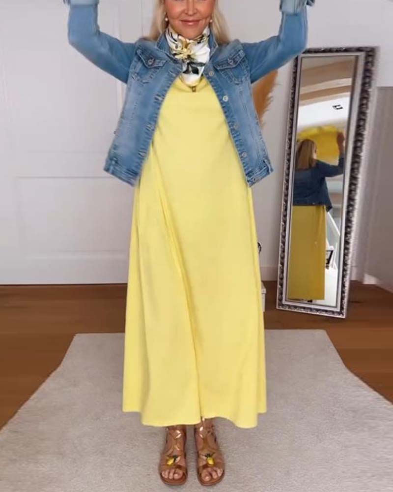 Casual Round Neck Solid Color Straight Dress