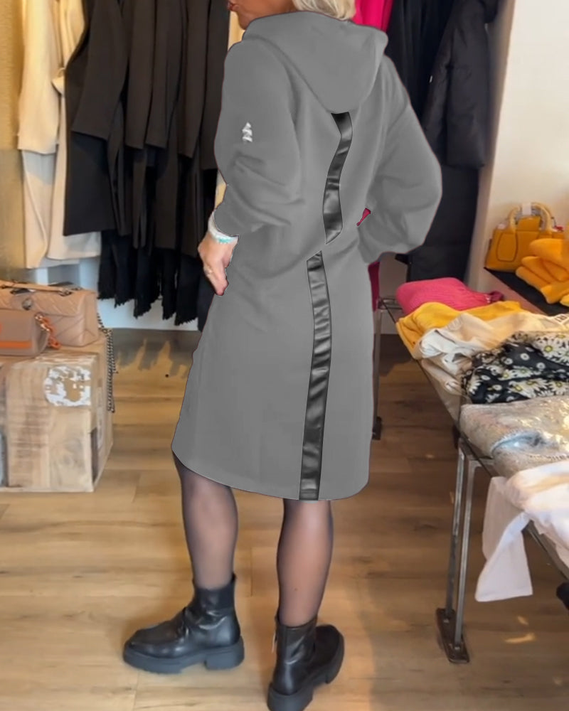 Solid pocket hooded dress