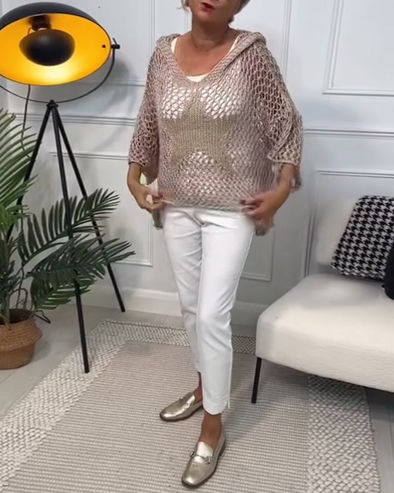 Solid color star cutout hooded sweater