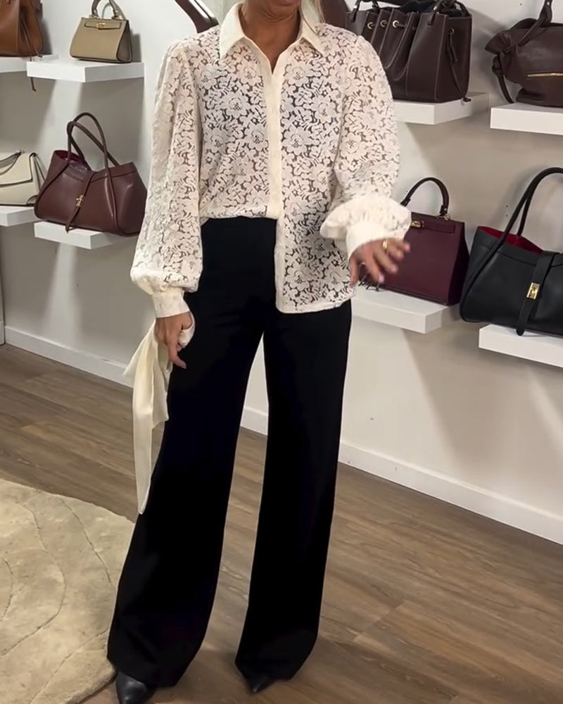 French-Style Long-Sleeved Ribbon Shirt