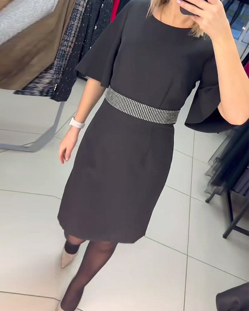 Round Neck Flared Half Sleeve Waist Dress