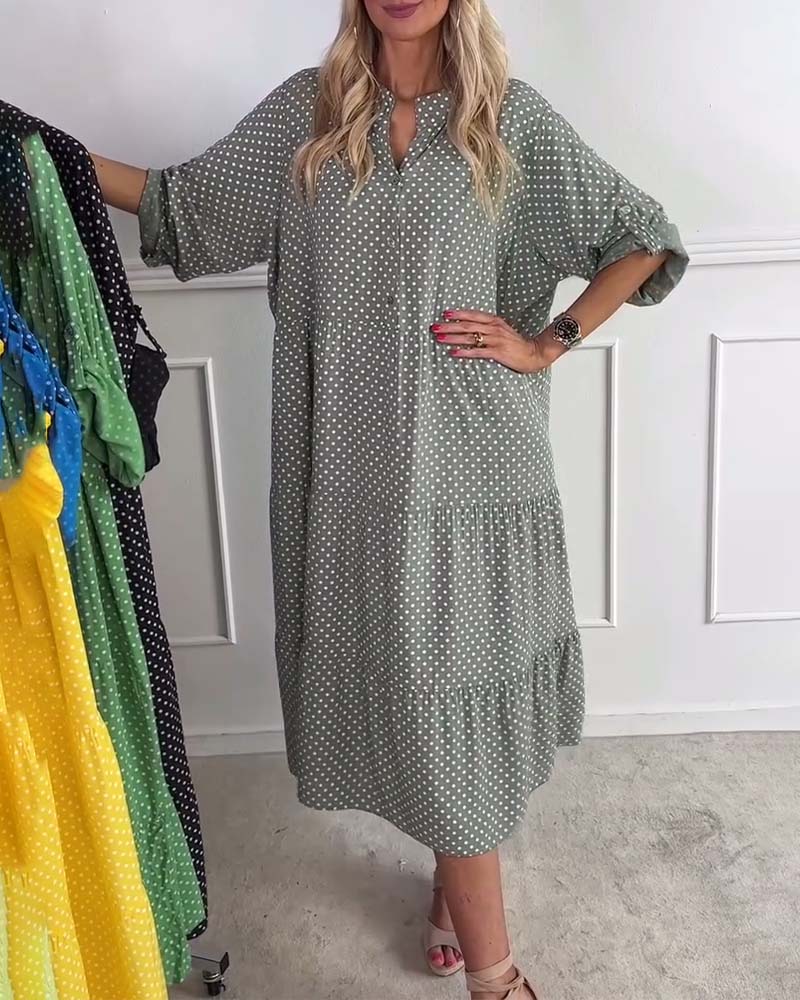 Half Sleeve Polka Dot Shift Dress