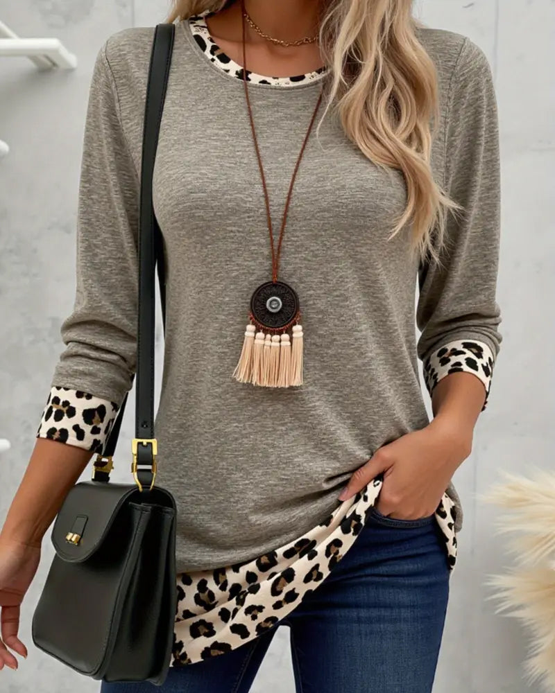 Round Neck Leopard Print Top