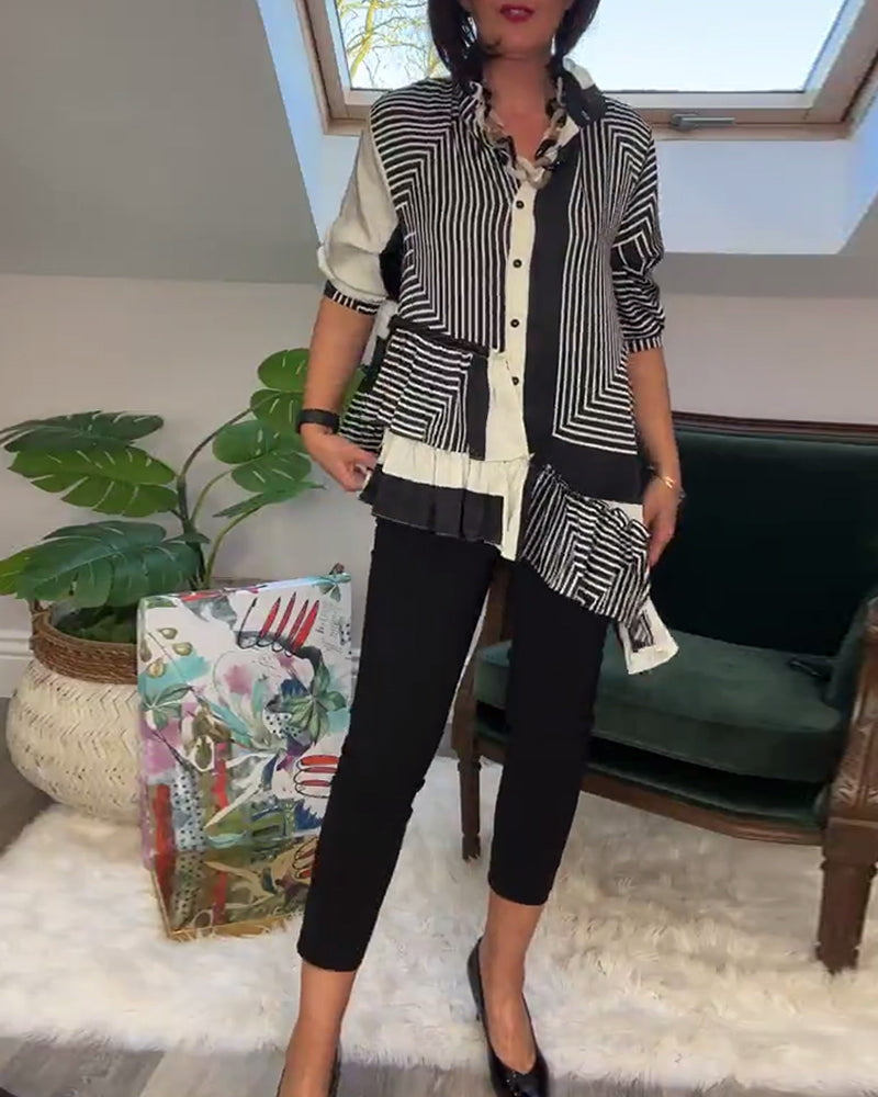 Fashion printed button irregular patchwork shirt