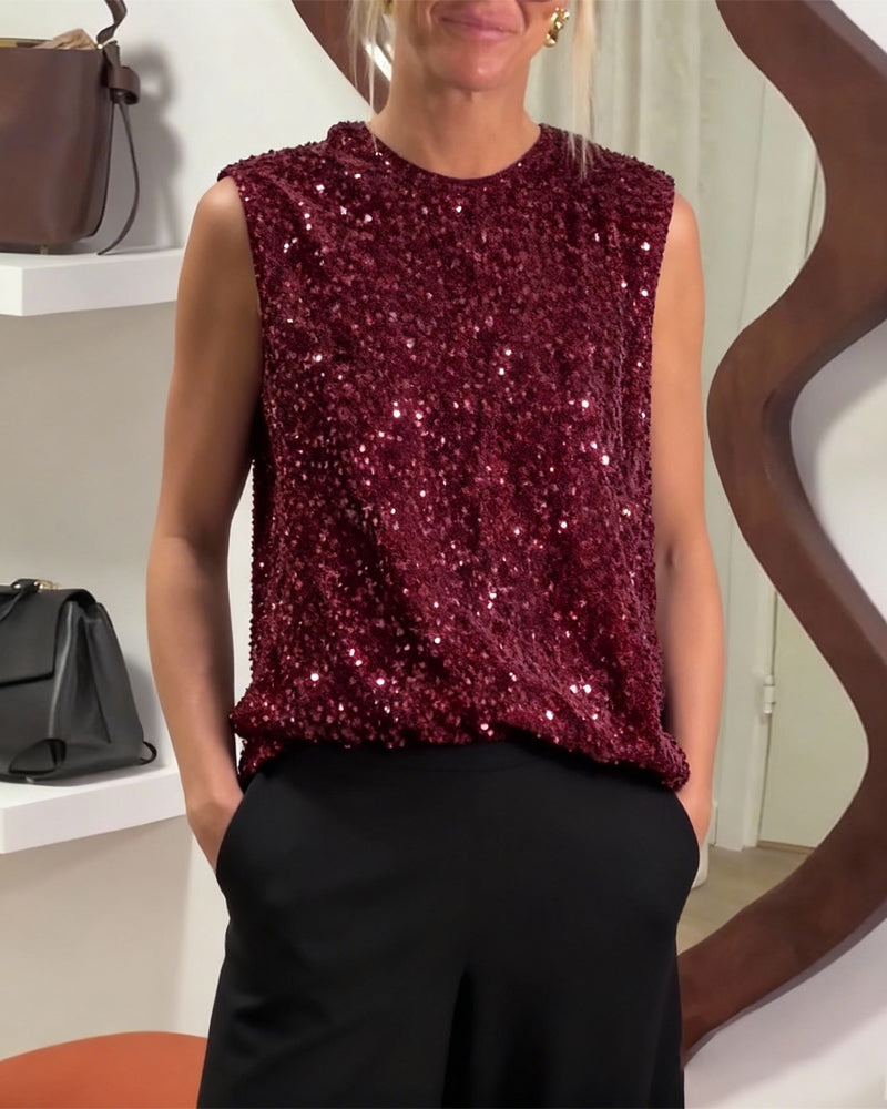 Fashionable Bow Sequin Tank Top