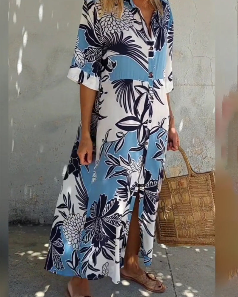 Floral print casual shirt dress