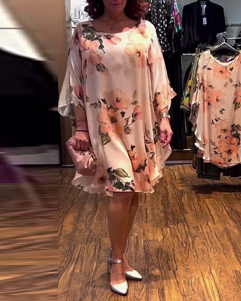 Printed Bat Sleeve Dress