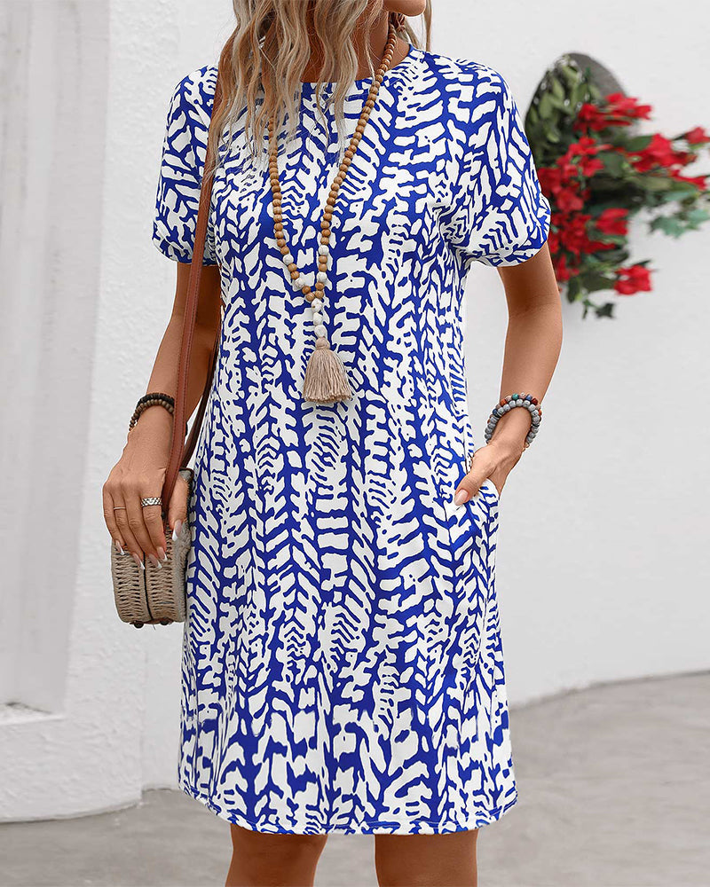 Crew neck printed casual dress