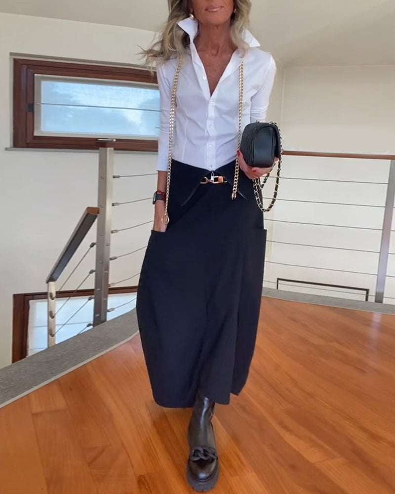 Fashionable solid color zipper pocket skirt