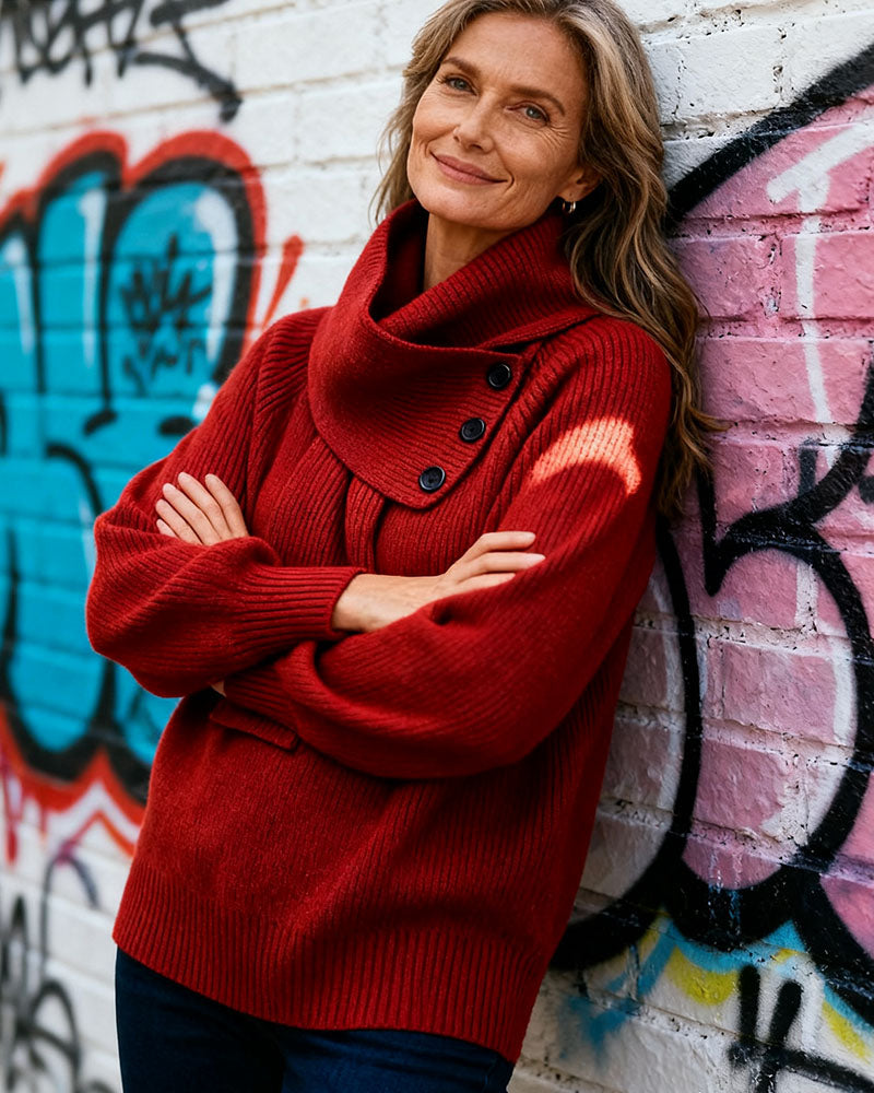 Scarf Collar Fashion Solid Color Pullover