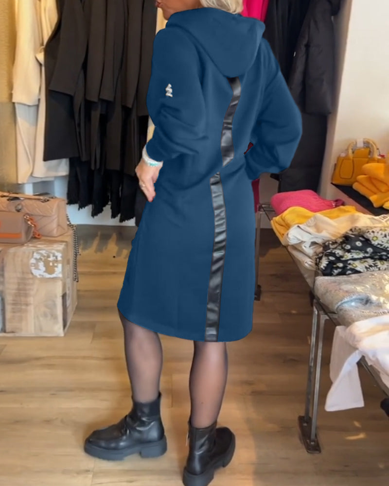 Solid pocket hooded dress