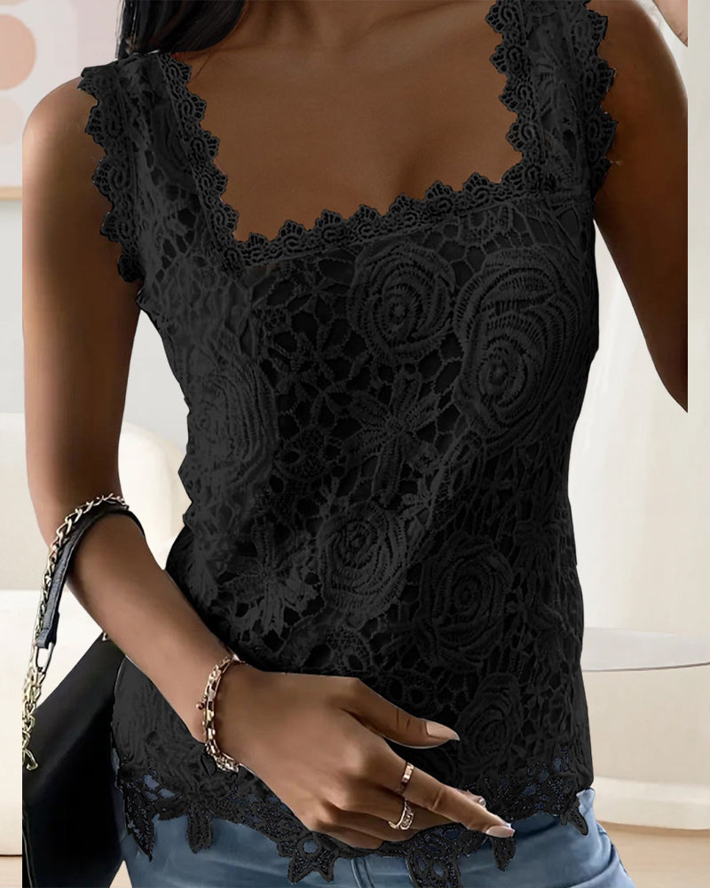 Square collar lace temperament tank top