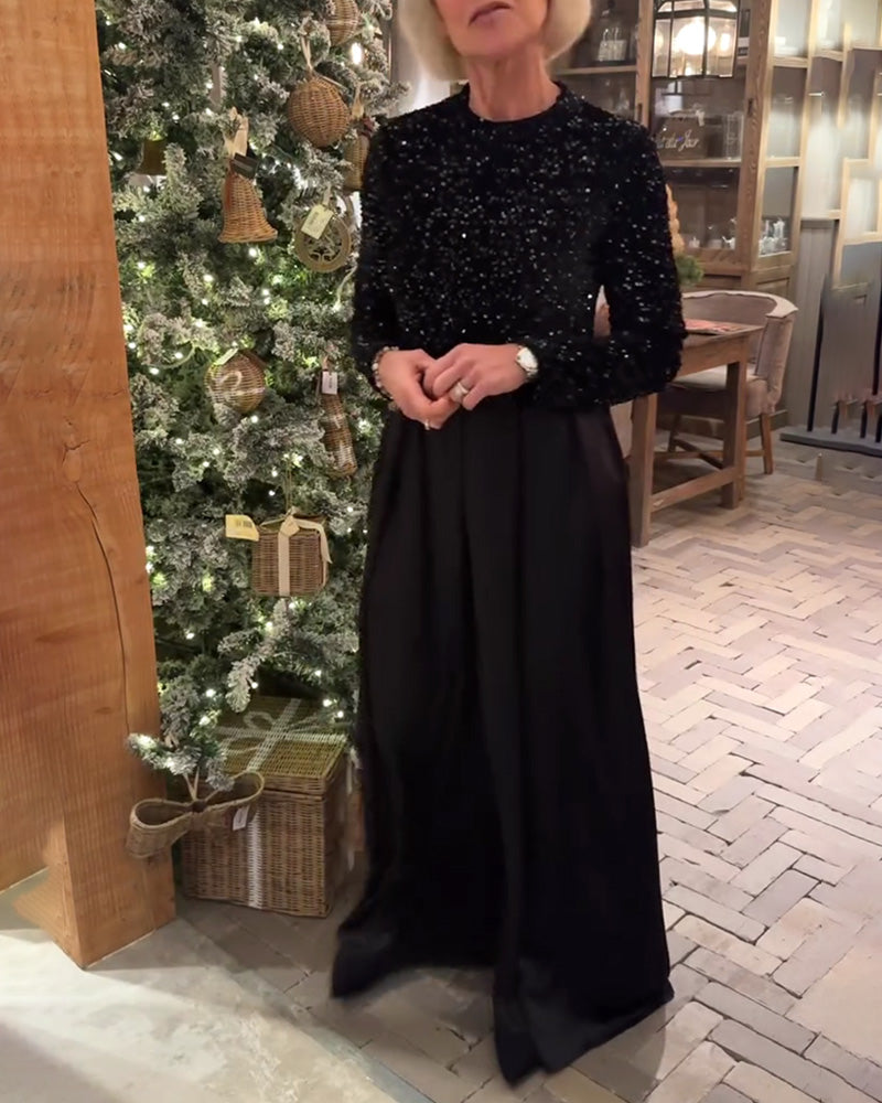 Elegant Sequin Patchwork Floor-Length Dress