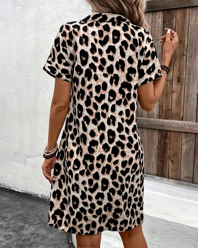 Lapel Slim Leopard Print Dress