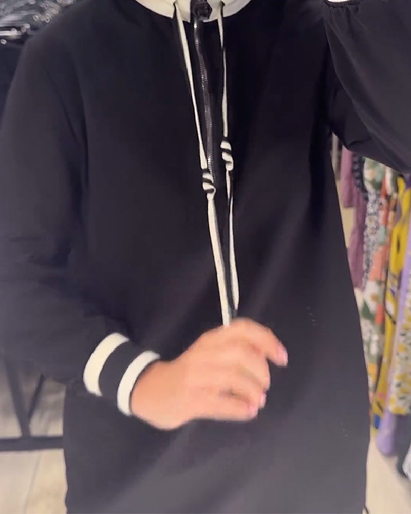 Casual stand collar long sleeve drawstring dress