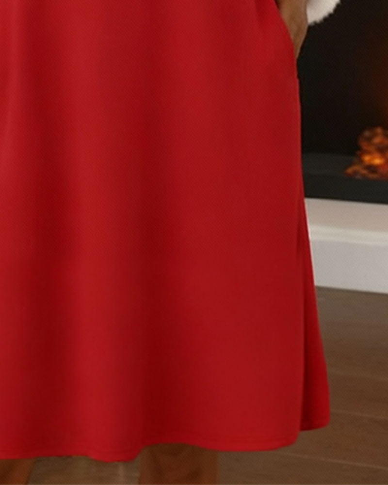 Furry V-Neck Contrast Dress