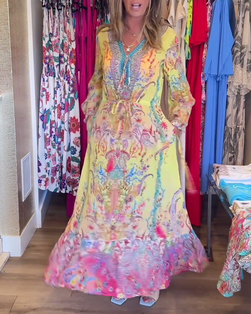 Long sleeve printed resort dress