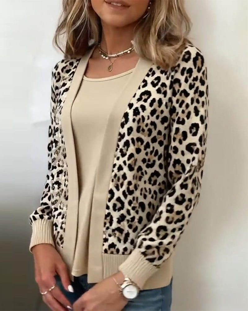 Fake Two-Piece Leopard Print Top
