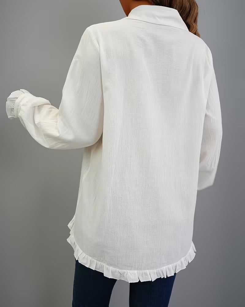 Cotton Ruffled Hem Collared Shirt