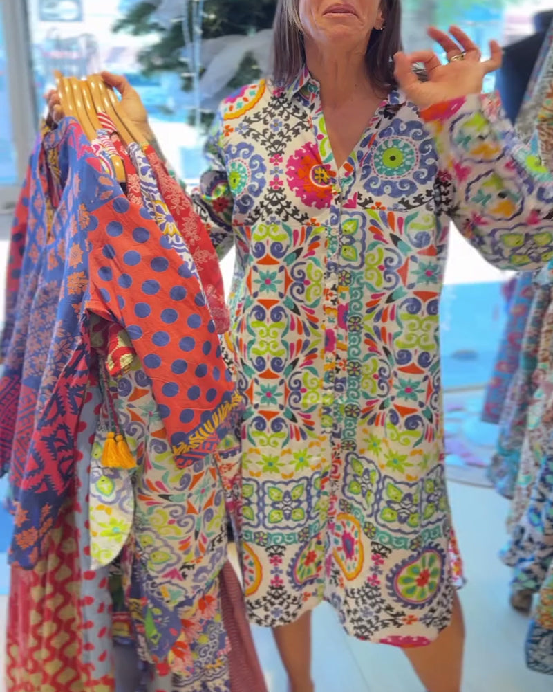 Long Sleeve Bohemian Print Dress