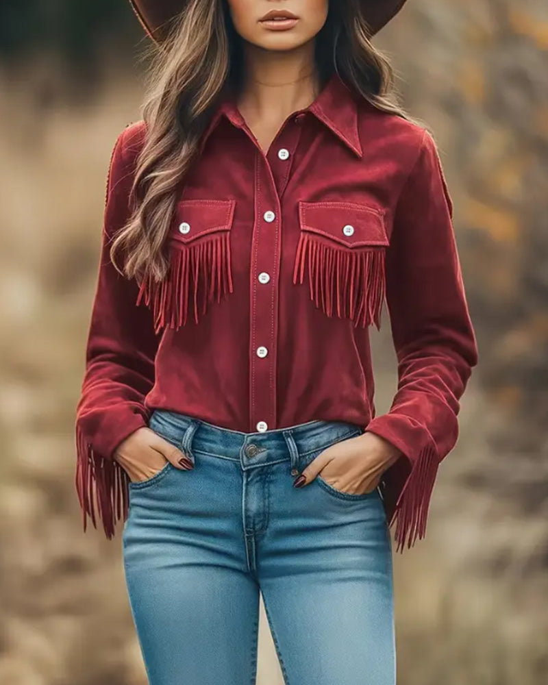 Lapel Shirt with Fringe Pocket Design