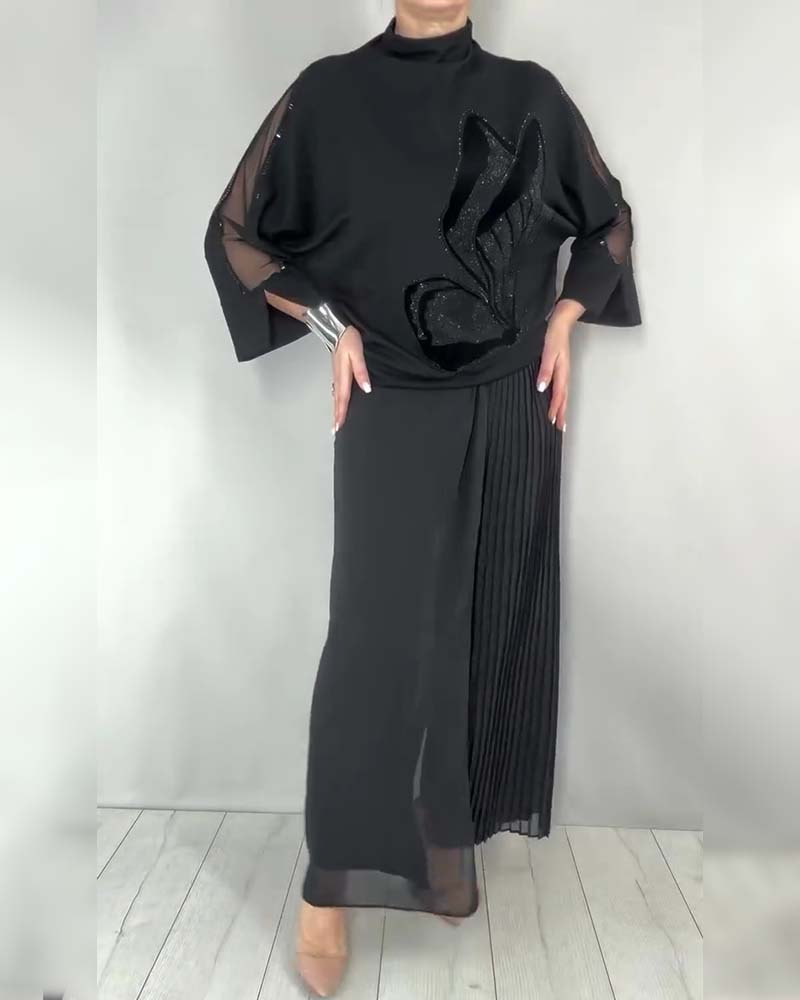 Solid Color Rhinestone Turtleneck Top