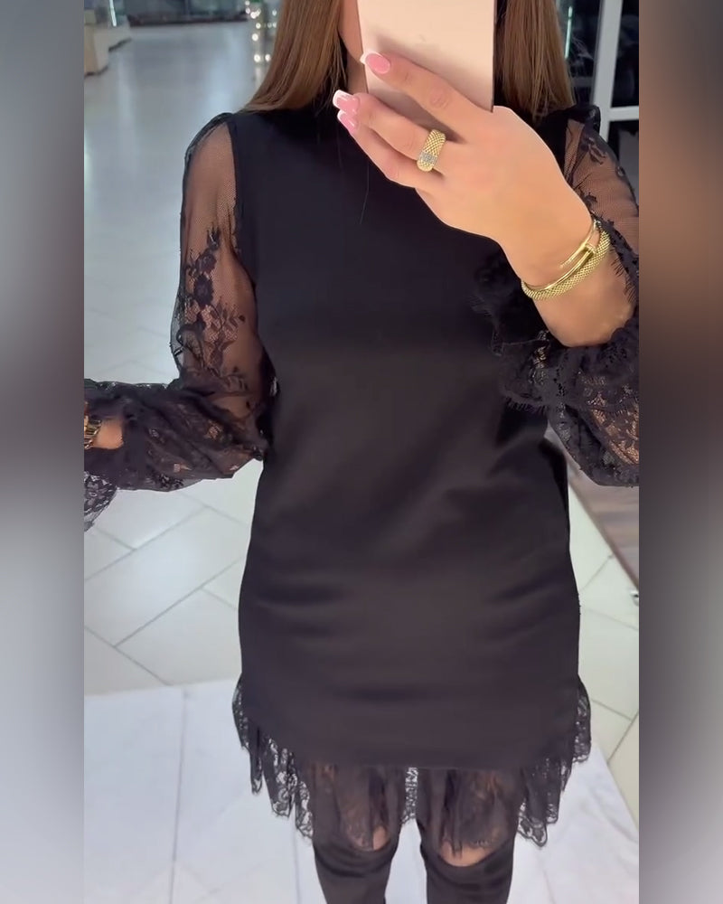 Lace-Trimmed Patchwork Dress