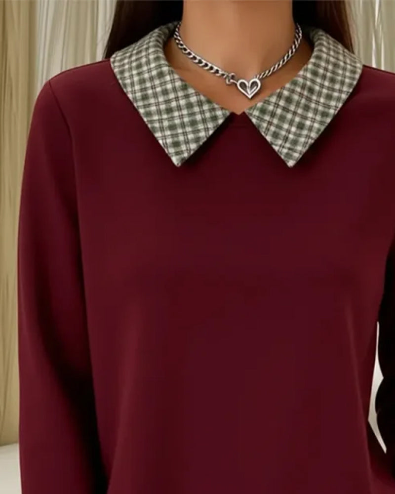 Plaid Faux Two-Piece Patchwork Sweatshirt