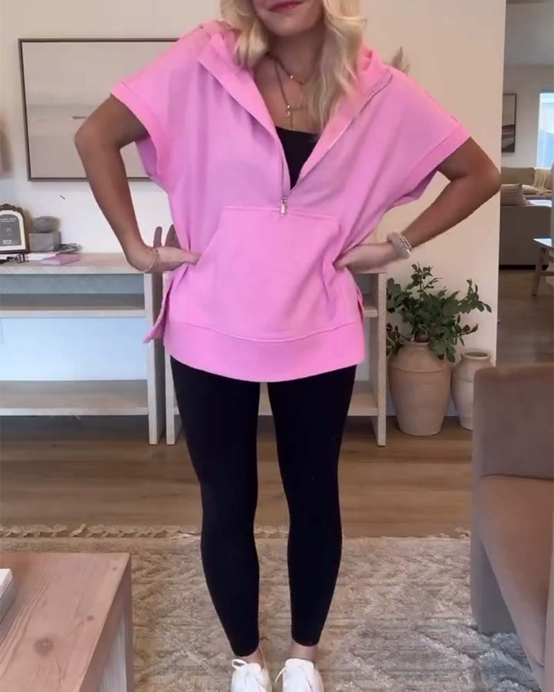 Half-zip pocket short sleeve hoodie