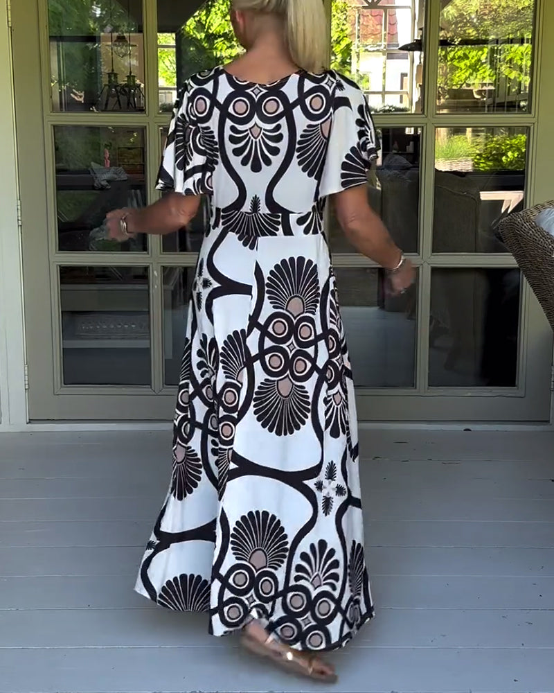 Short sleeve vintage print dress