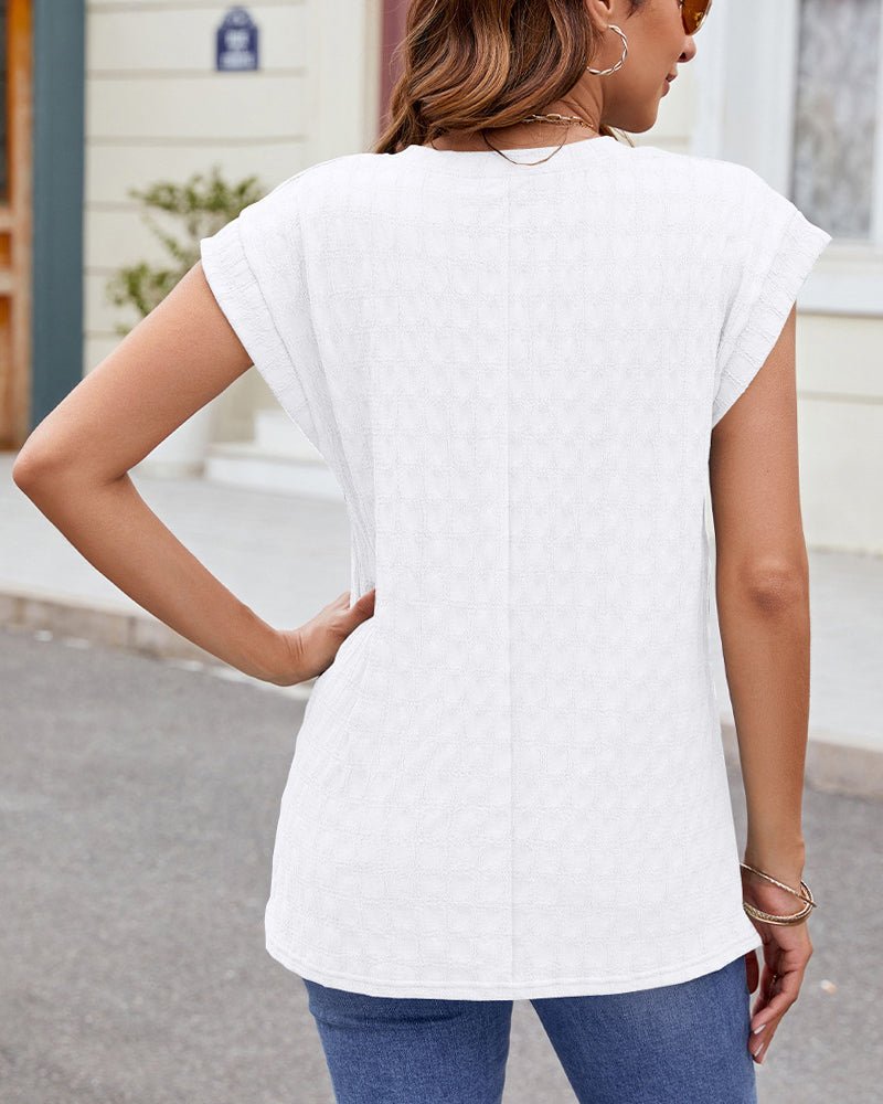 Round Neck Solid Color Short Sleeve T-Shirt