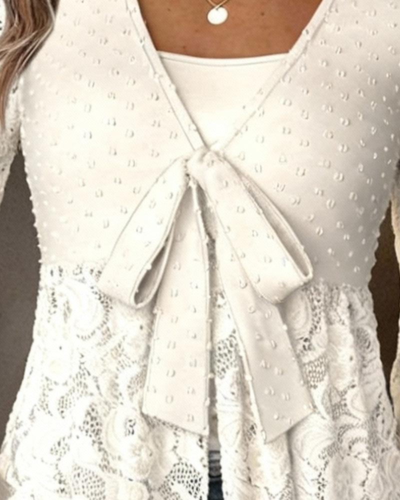 Solid Color Bell Sleeve V-Neck Blouse