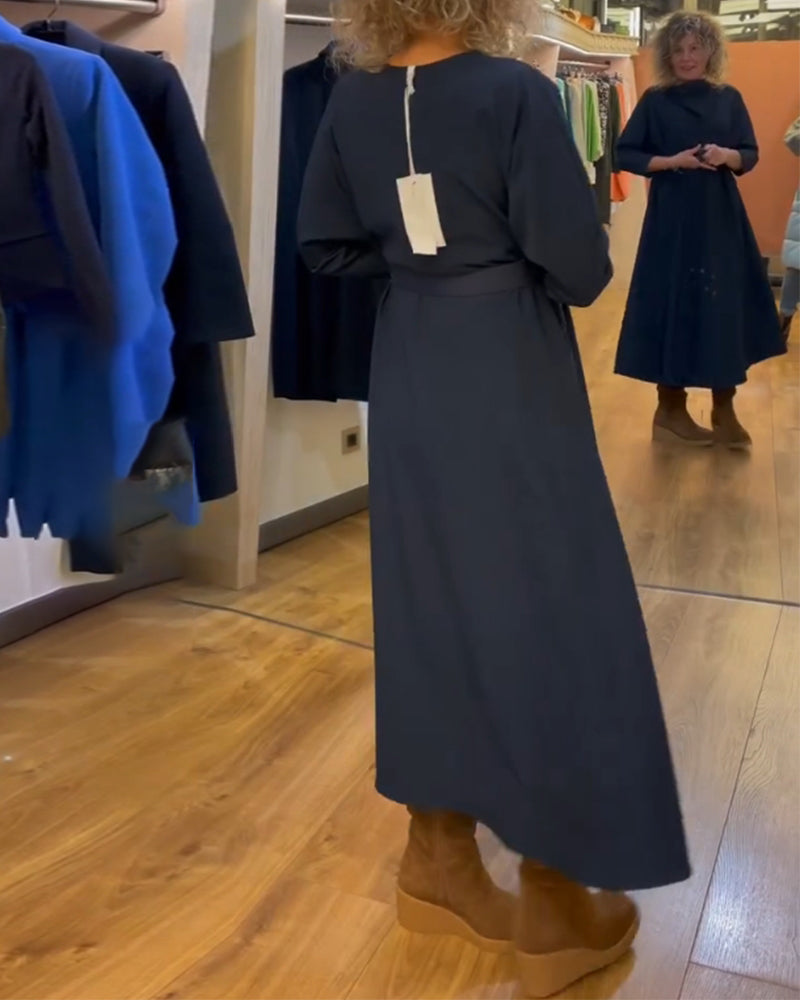 Solid color pocket casual dress