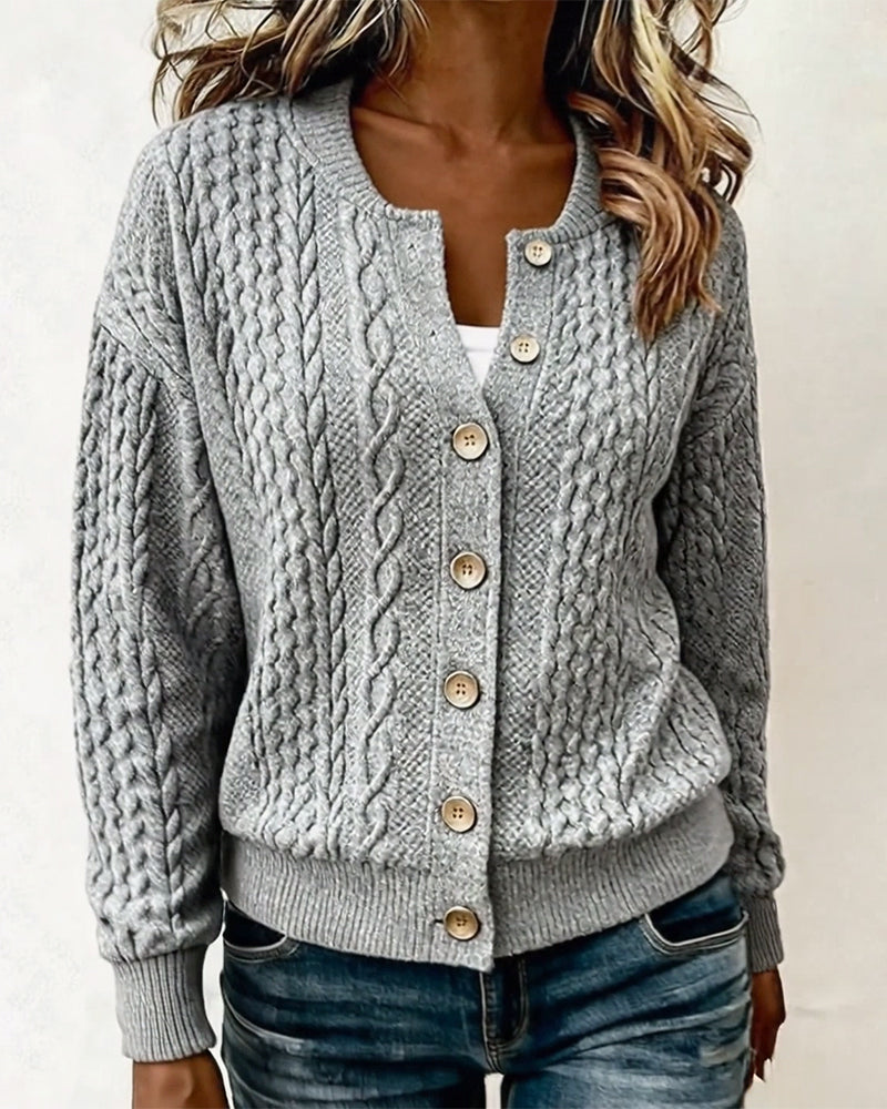 Casual Cable Knit Button Jacket