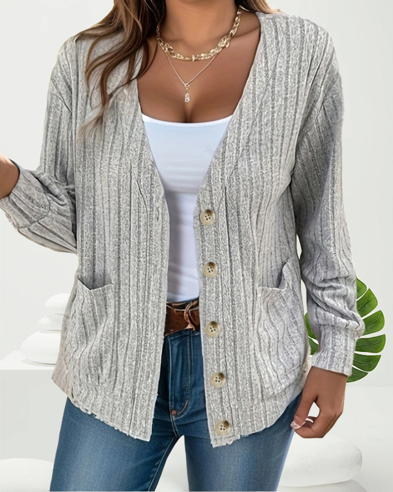 Solid color V-neck long-sleeved coat