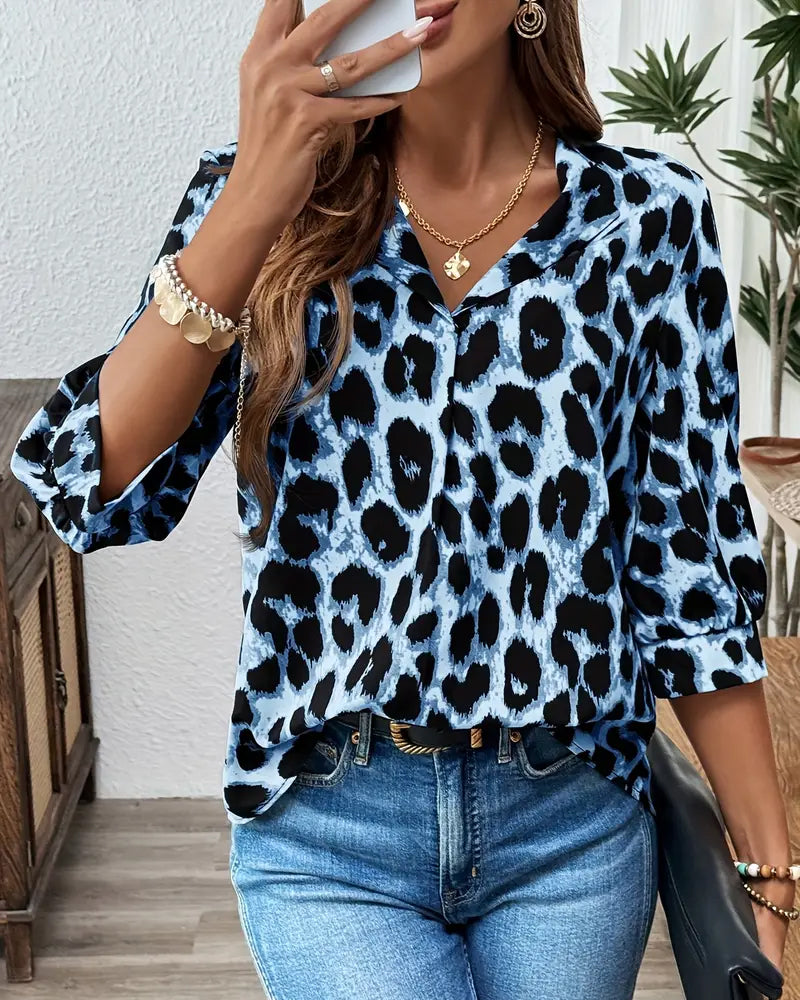 Half-Sleeved Leopard Print Loose Blouse
