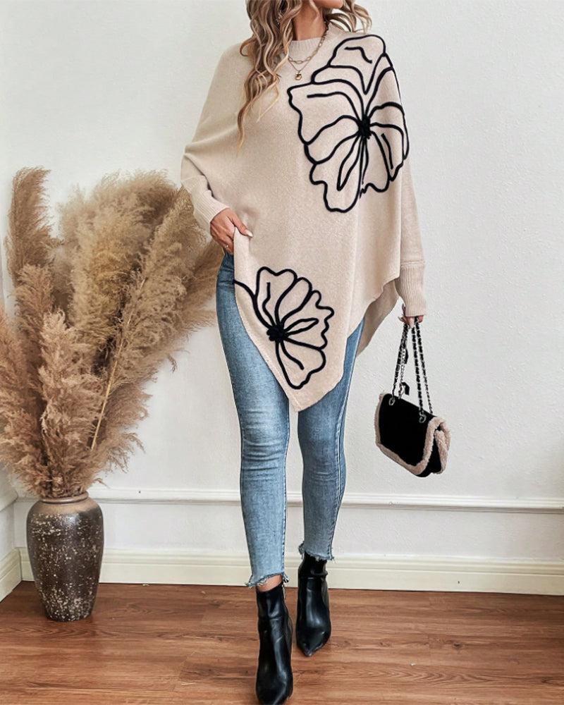 Batwing Sleeve Floral Loose Sweater