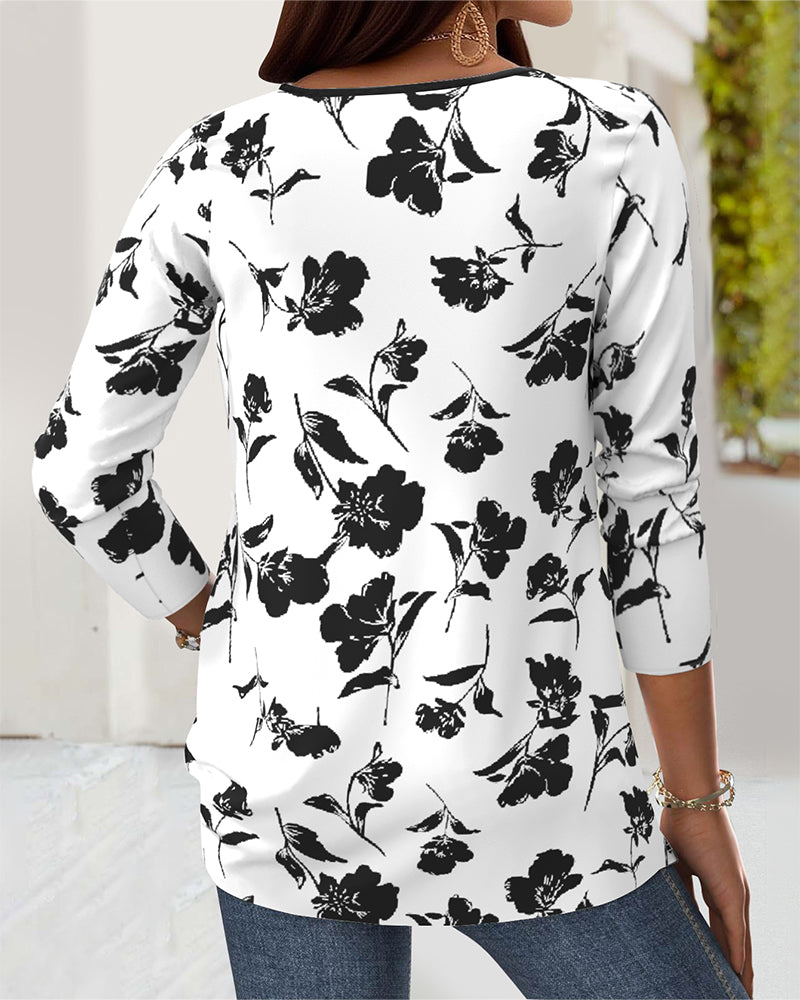 Button Print Fashion Blouse