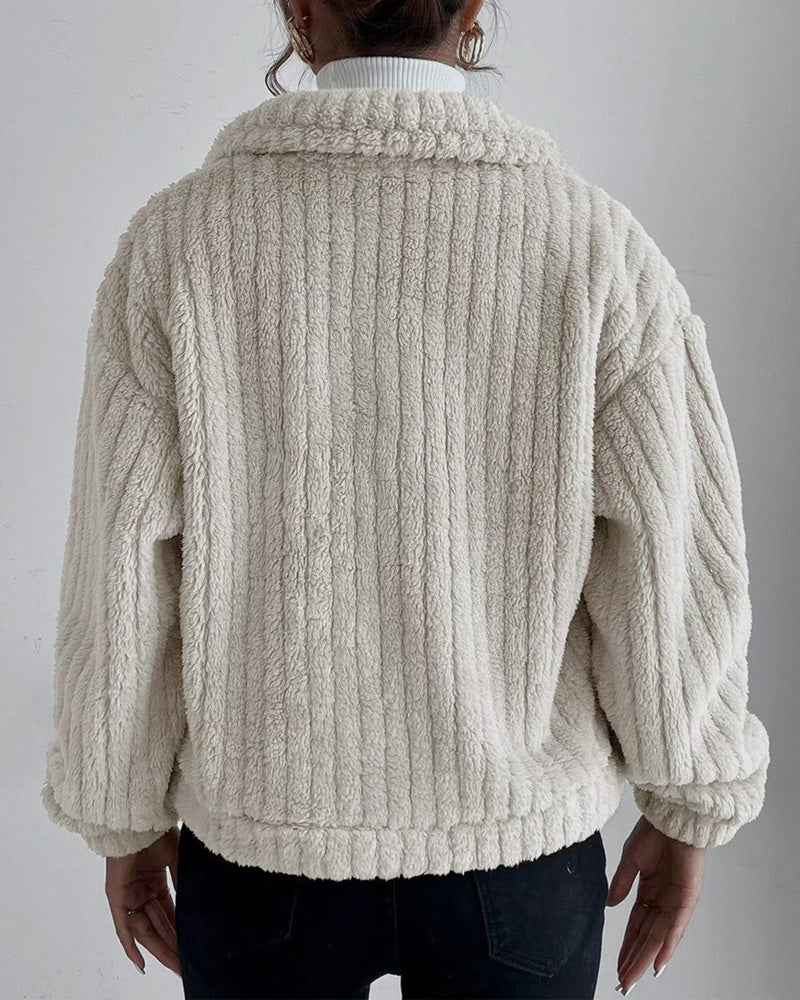 Casual solid color lapel button long sleeve thickened coat